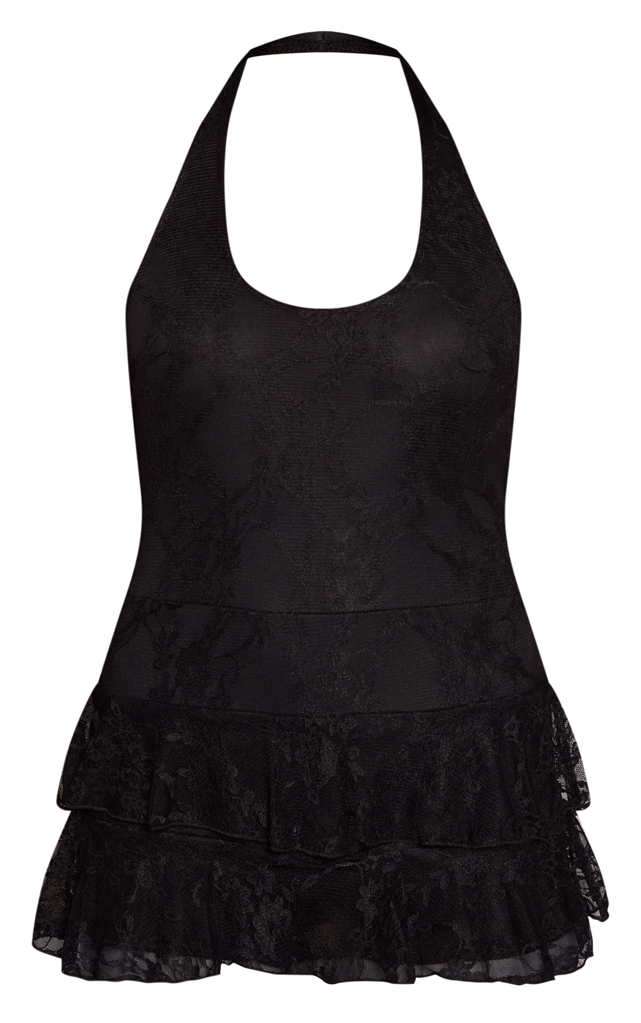 Black Lace Halterneck Skort Romper image 5