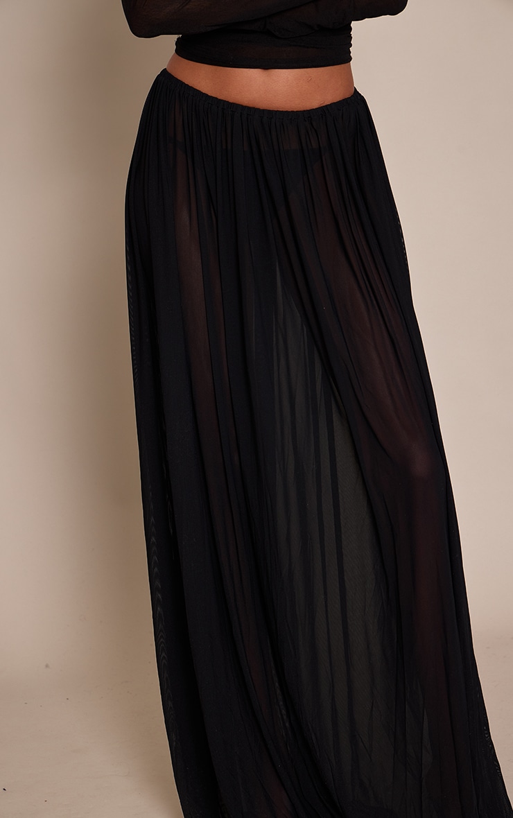 Tall Black Mesh Drape Maxi Skirt image 4