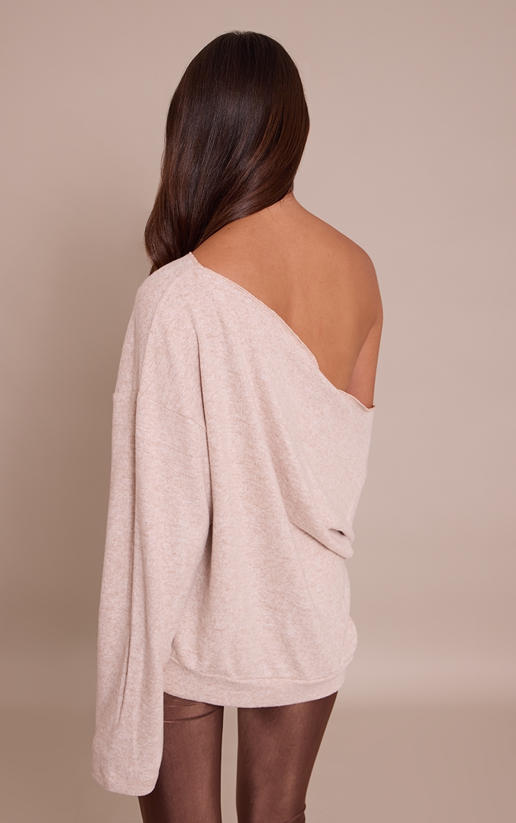 Sand Soft Knit Asymmetric Oversized Slouchy Long Sleeve Top image 2