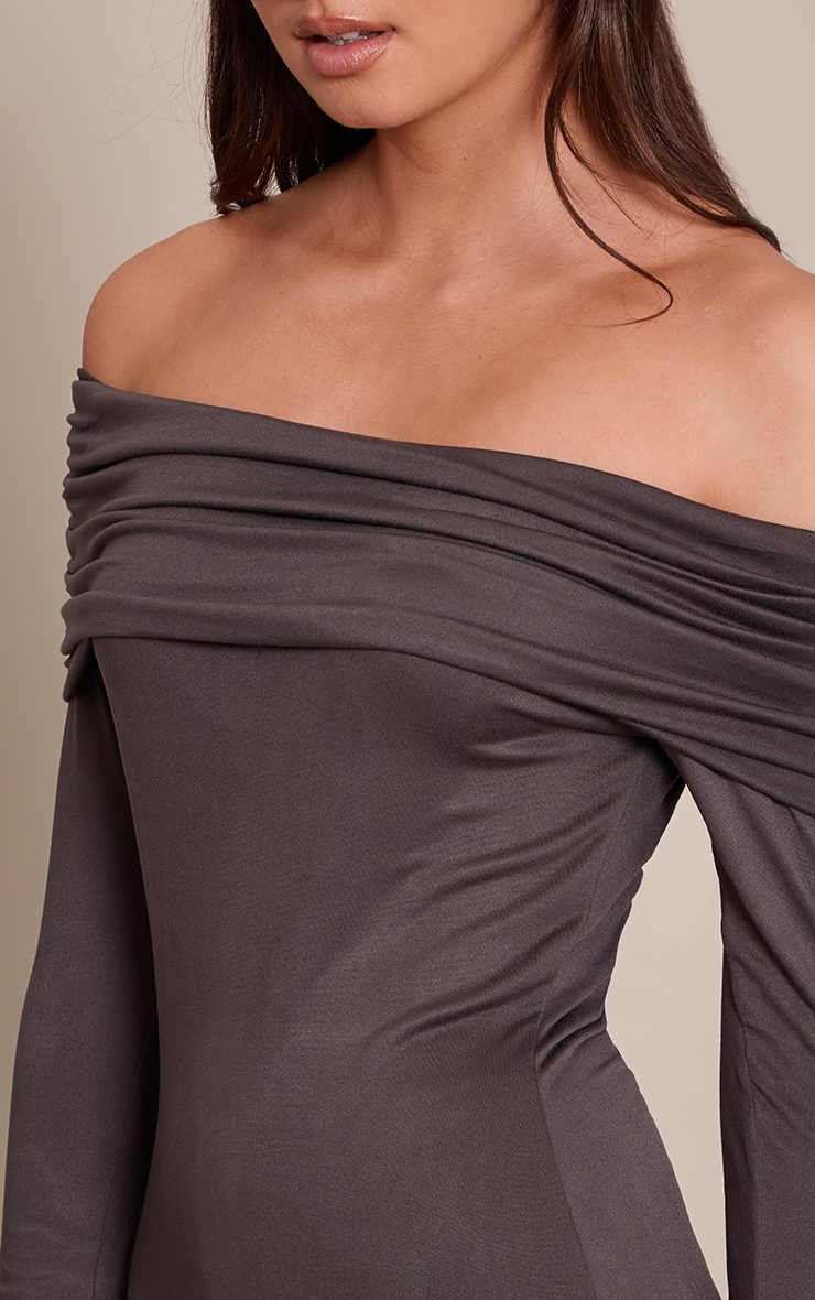 Charcoal Soft Touch Jersey Bardot Bodycon Dress image 4