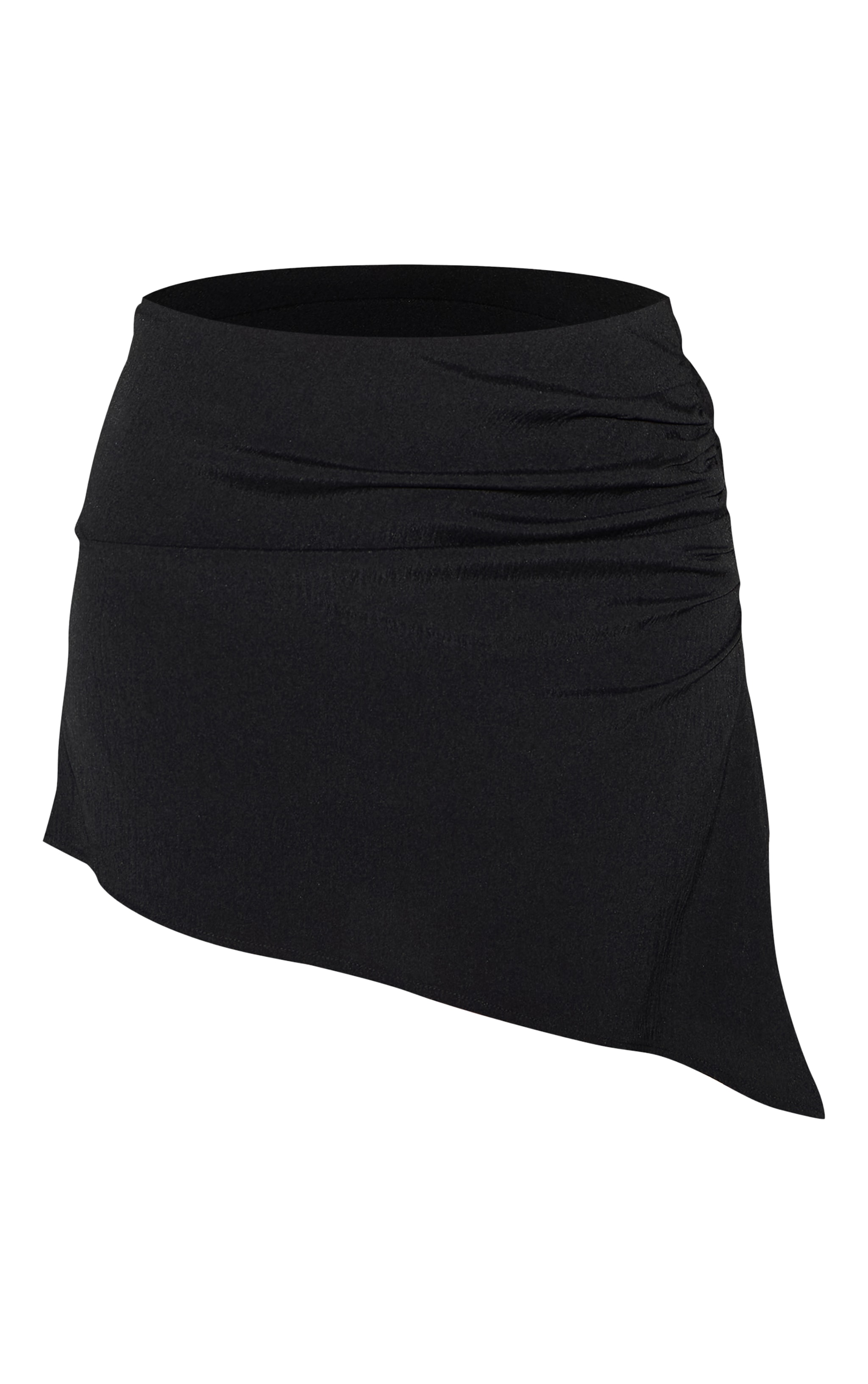 Black Woven Ruched Mid Rise Mini Skirt image 6