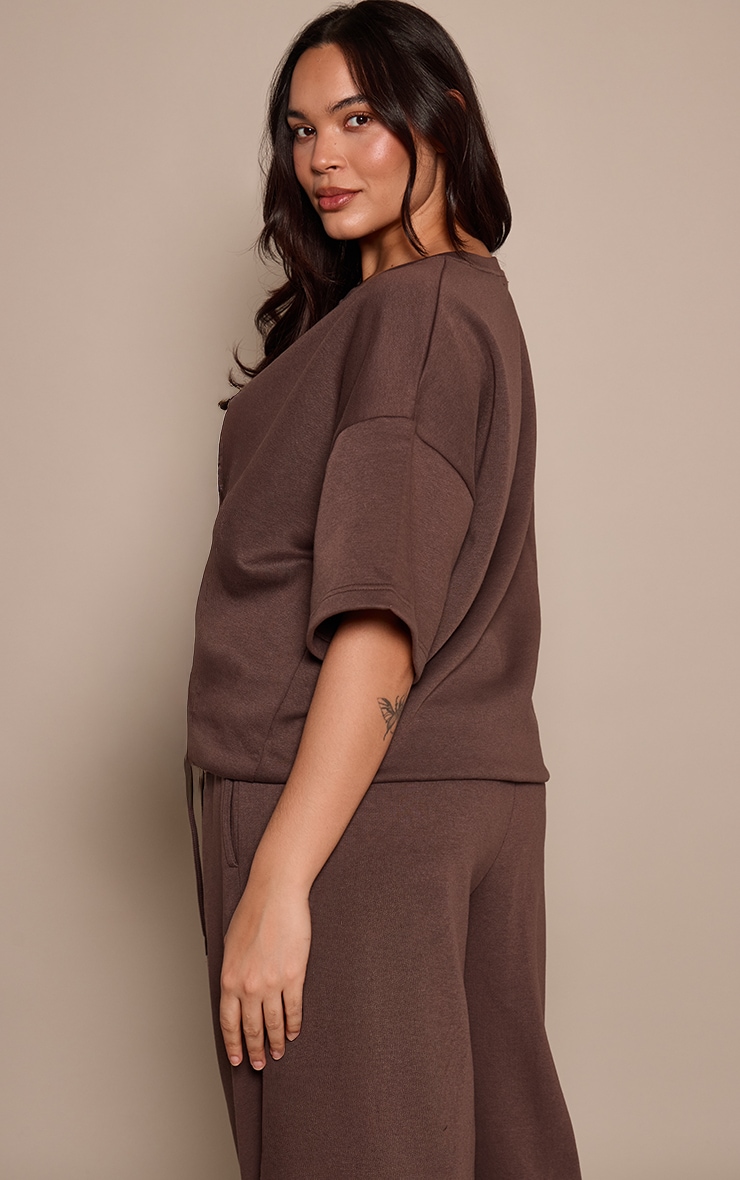 Plus  Chocolate Oversized Drop Shoulder Sweat T-Shirt image 2