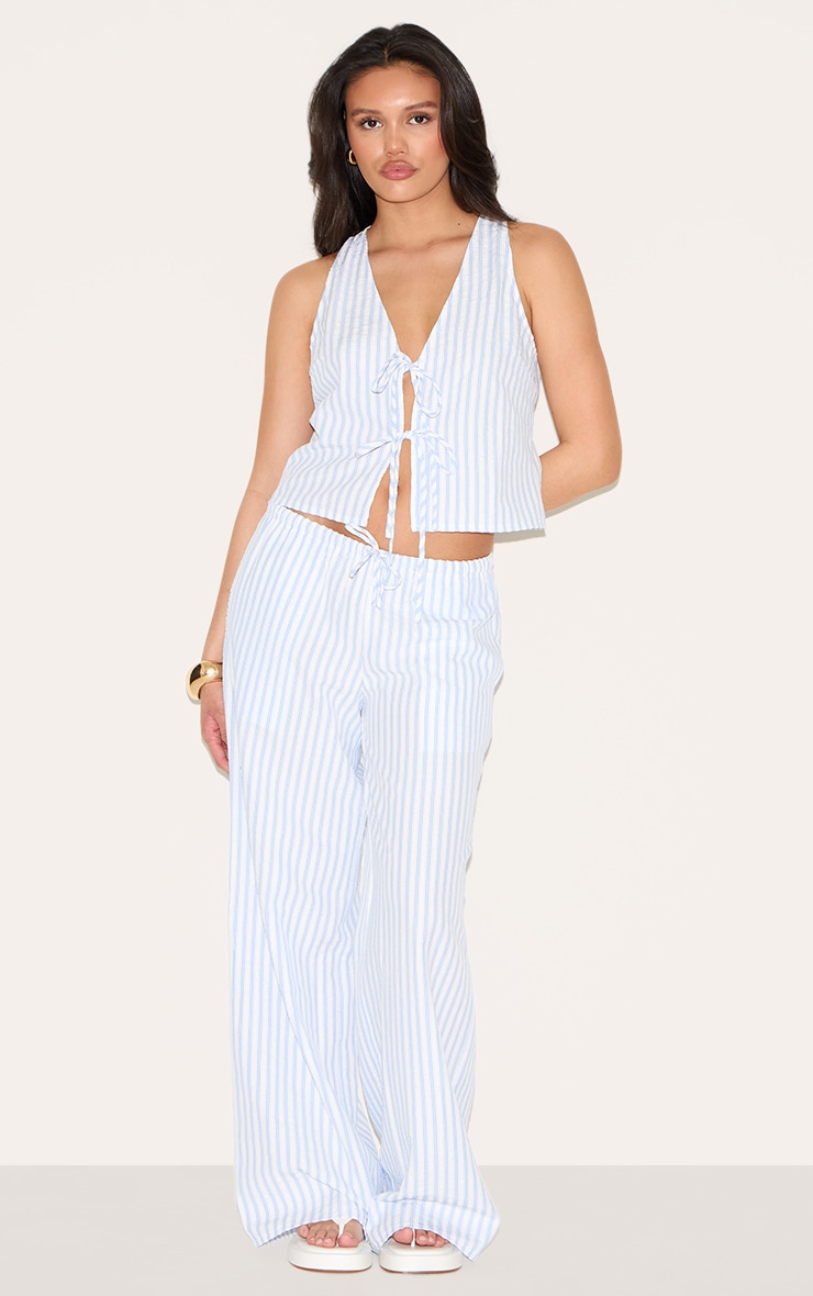 Blue Striped Tie Waist Straight Leg Pants | Co-ords Blue Striped Tie Waist Straight Leg Pants | Co-ords
