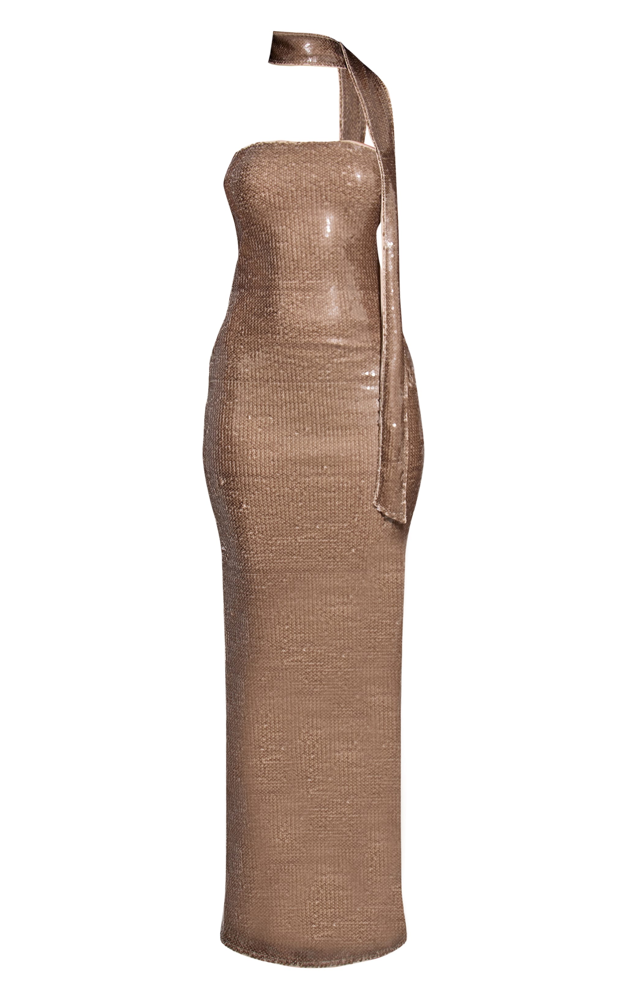 Taupe Sequin Scarf Detail Bandeau Maxi Dress image 5