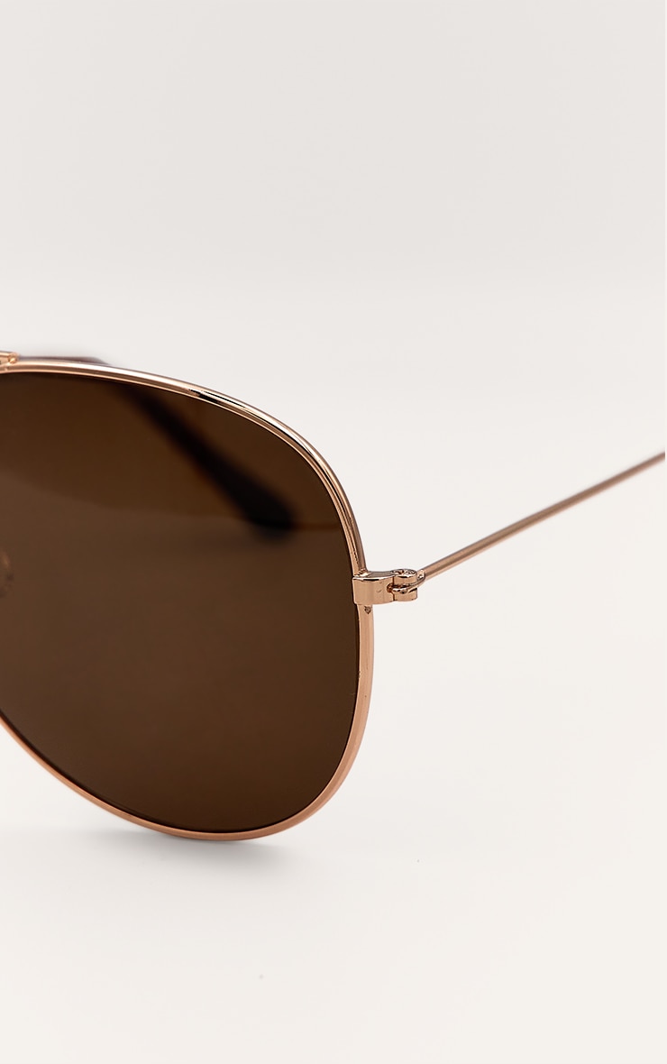 Brown Metal Aviator Sunglasses image 4