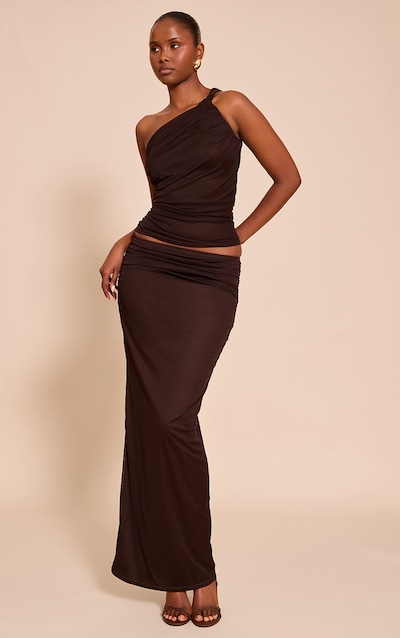 Dark Brown Mesh Ruched Maxi Skirt