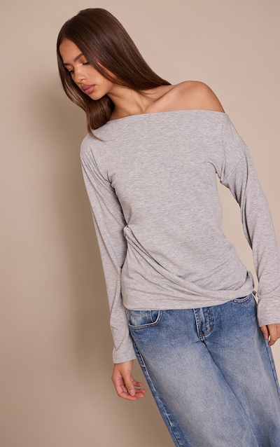 Grey Marl Oversized Slouchy Twist Detail Long Sleeve Top