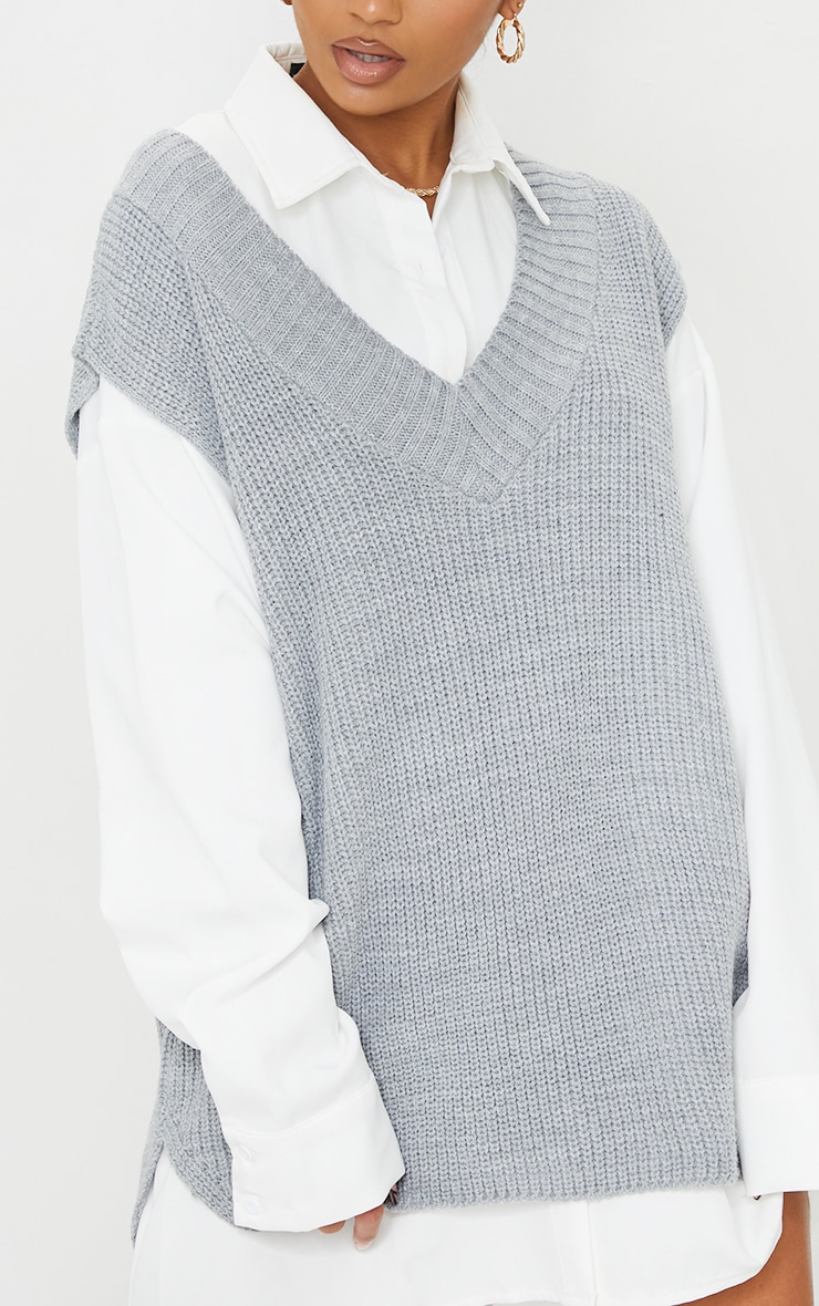 Grey V Neck Knitted Side Split Vest PrettyLittleThing