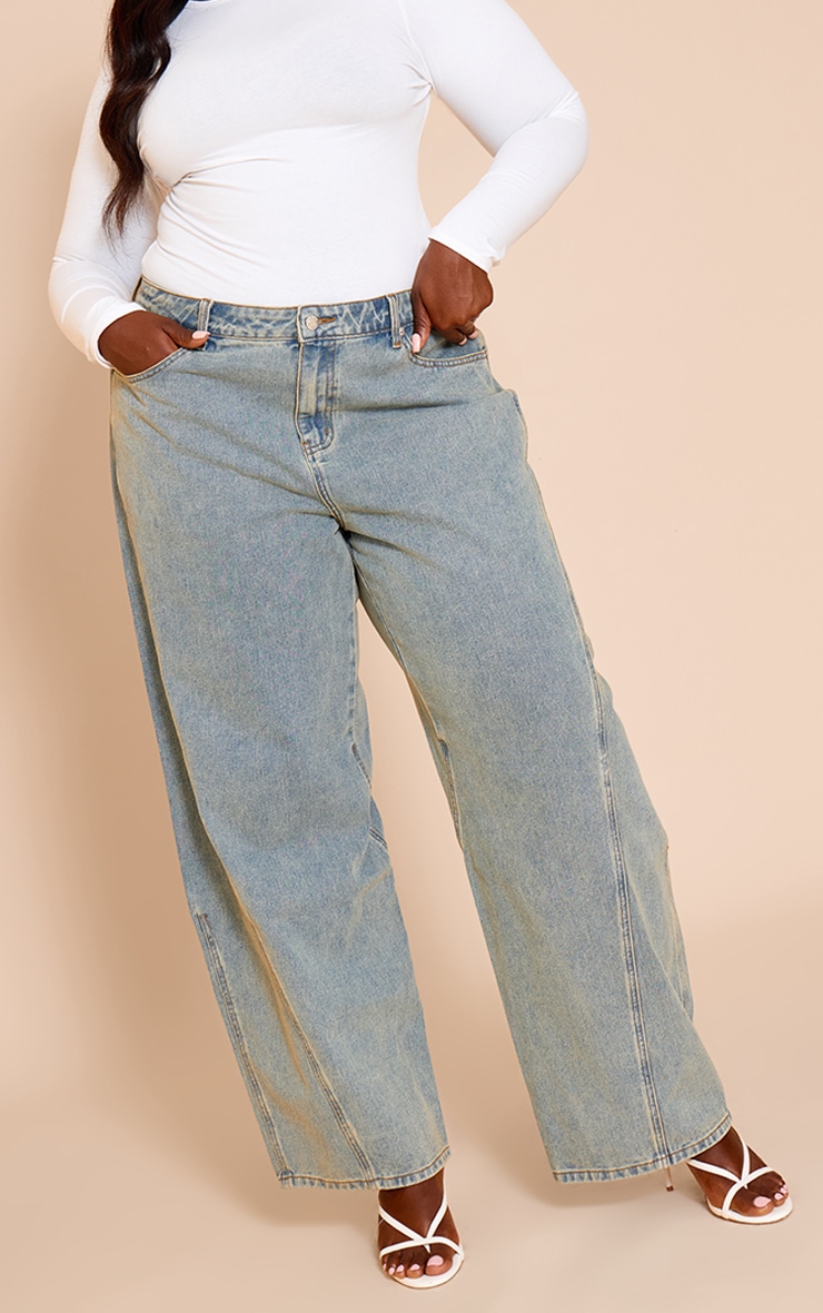 Plus Vintage Seam Detail Relaxed Wide Leg Jeans image 2