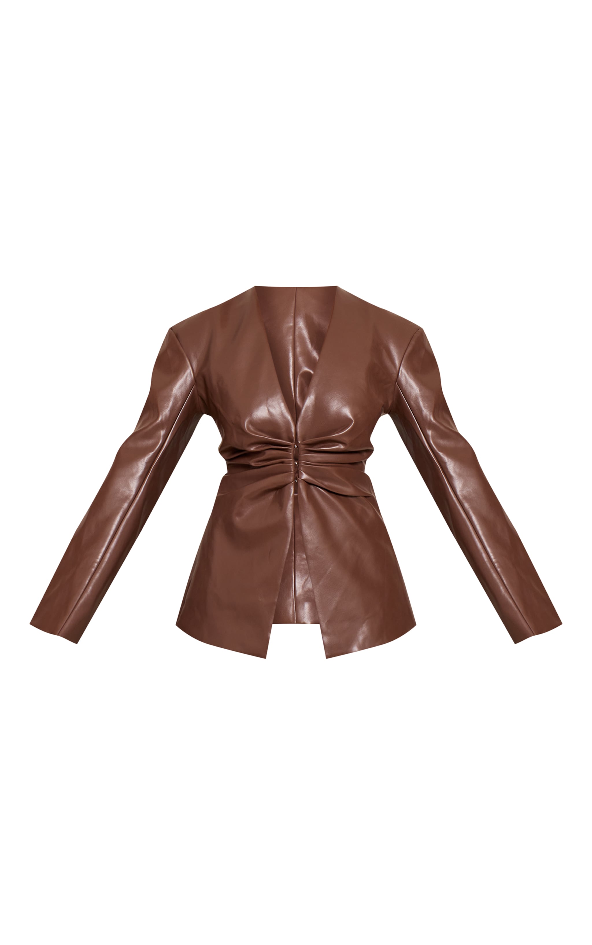 Shape Chocolate Faux Leather Ruched Front Blazer image 5