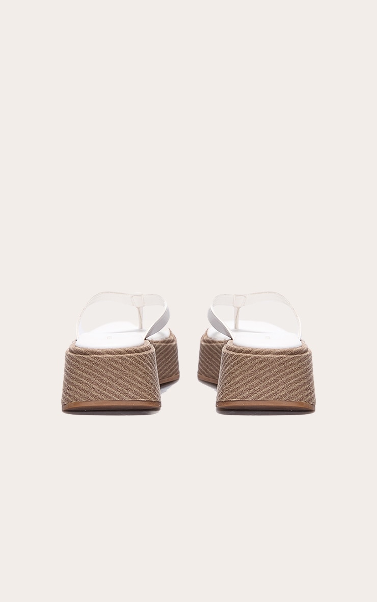 White PU Toe Thong Round Toe Flatform Sandals image 3