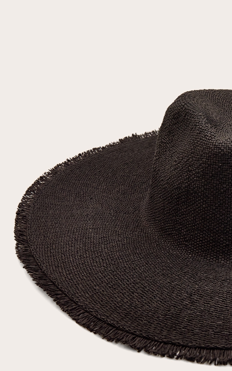 Black Raffia Frayed Edge Fedora Sun Hat image 3