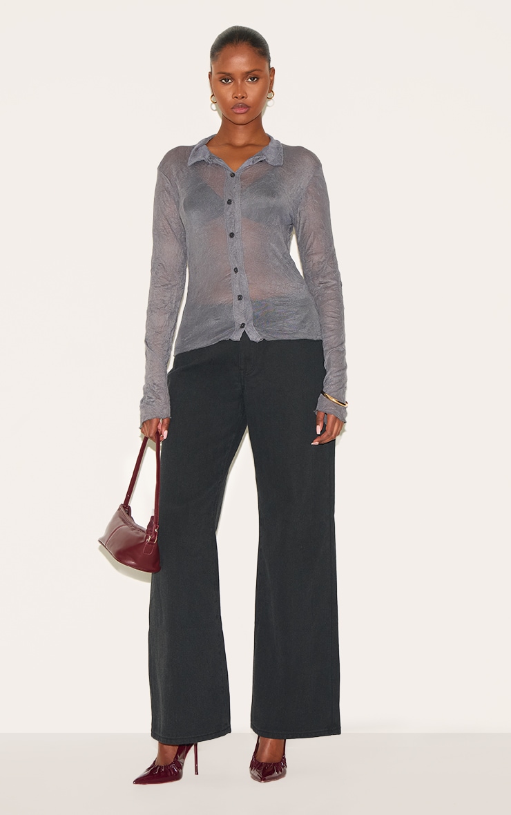 Charcoal Crushed Mesh Long Sleeve Fitted Shirt image 3
