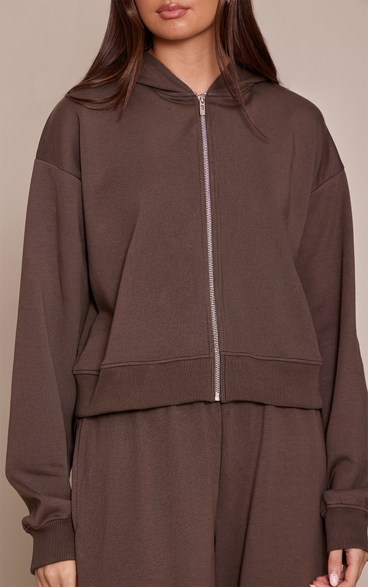 Chocolate Interlock Cropped Zip Up Hoodie image 4