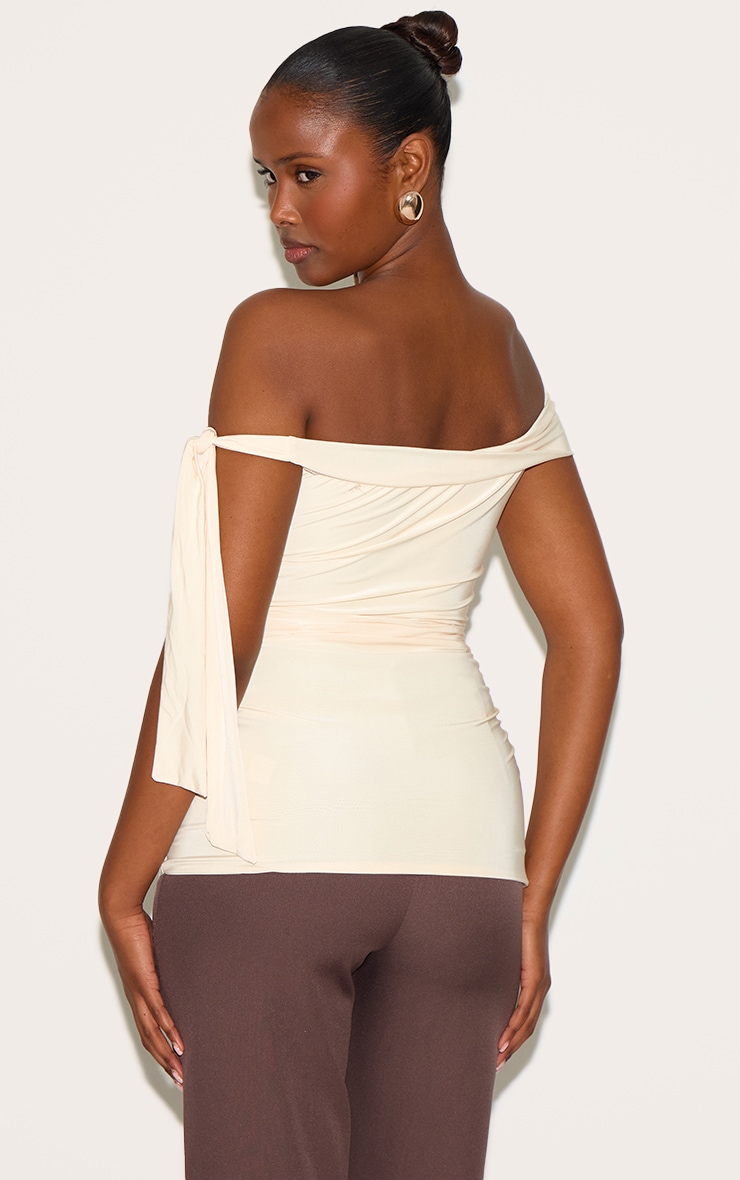 Butter Yellow Double Layer Slinky Tie Shoulder Bardot Long Top image 2