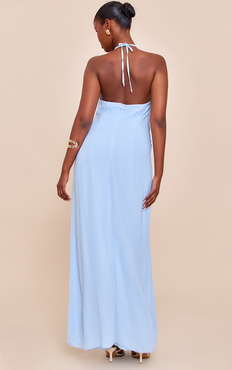 Light Blue Chiffon Halterneck Maxi Dress image 2