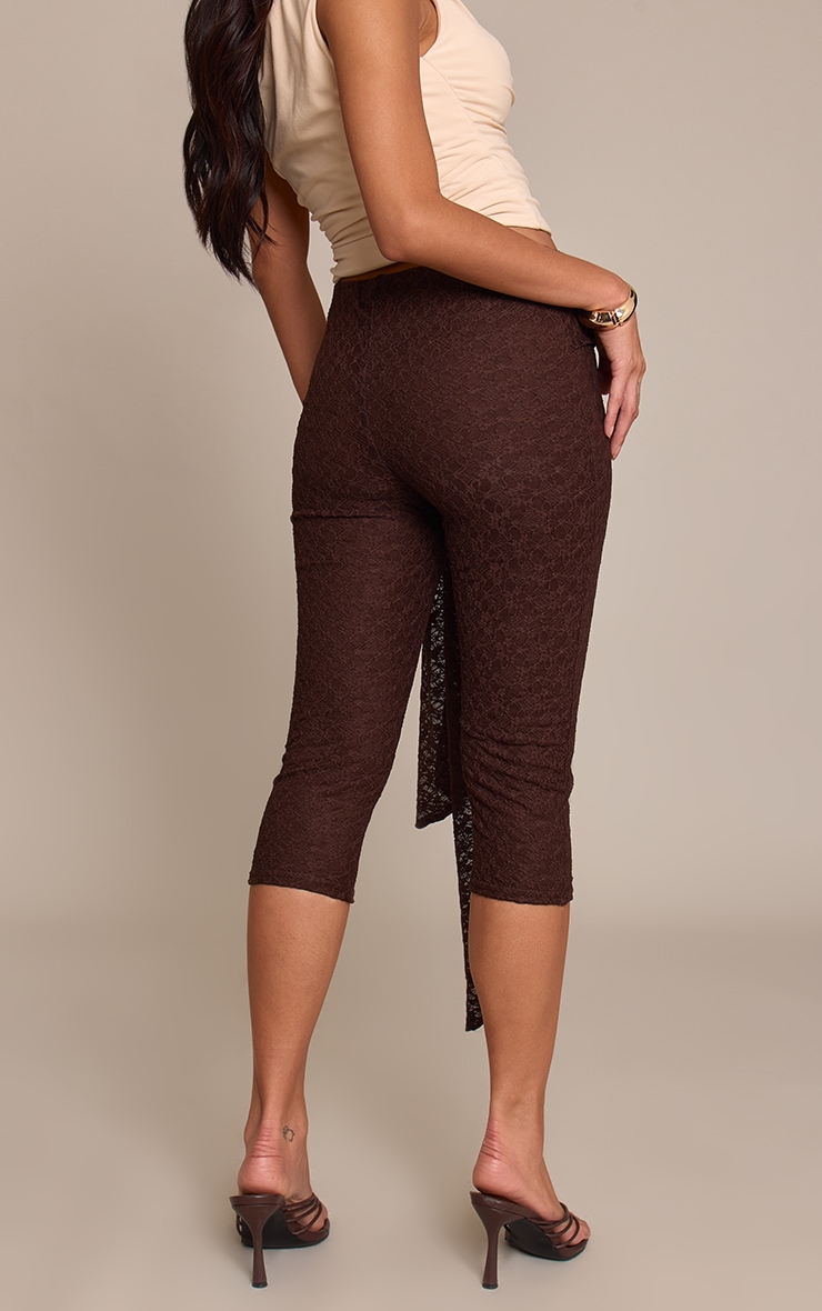 Chocolate Textured Lace Wrap Waist Detail Capris image 3