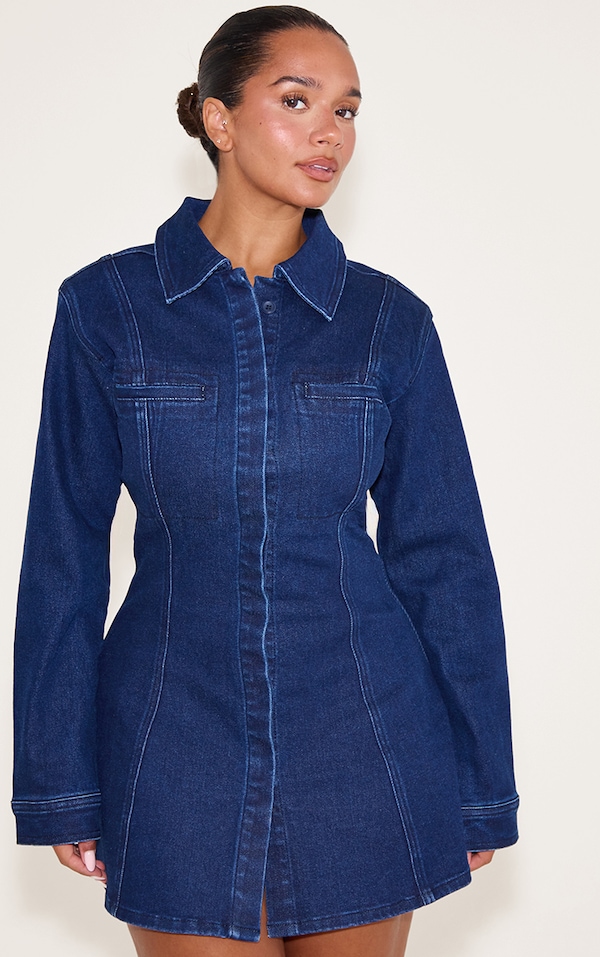 Sculpt Robe mini coupe trapèze en denim stretch indigo