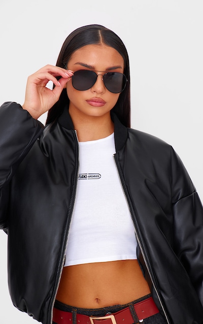 Black Metal Aviator Sunglasses