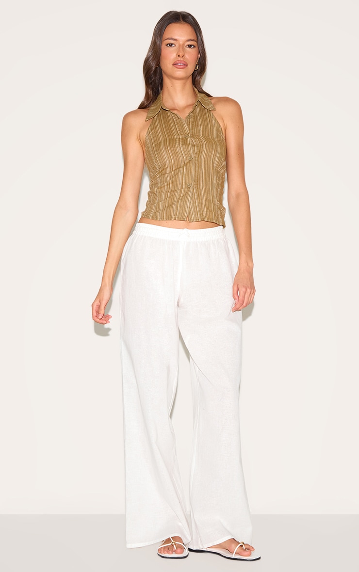 Green Lightweight Woven Striped Tie Back Halterneck Top image 3