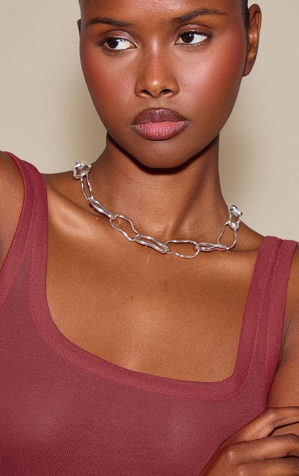 Silver Abstract Molten Link Chain Necklace