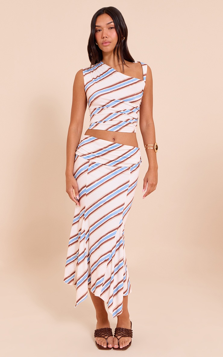 Print Low Rise High Slit Maxi Skirt In