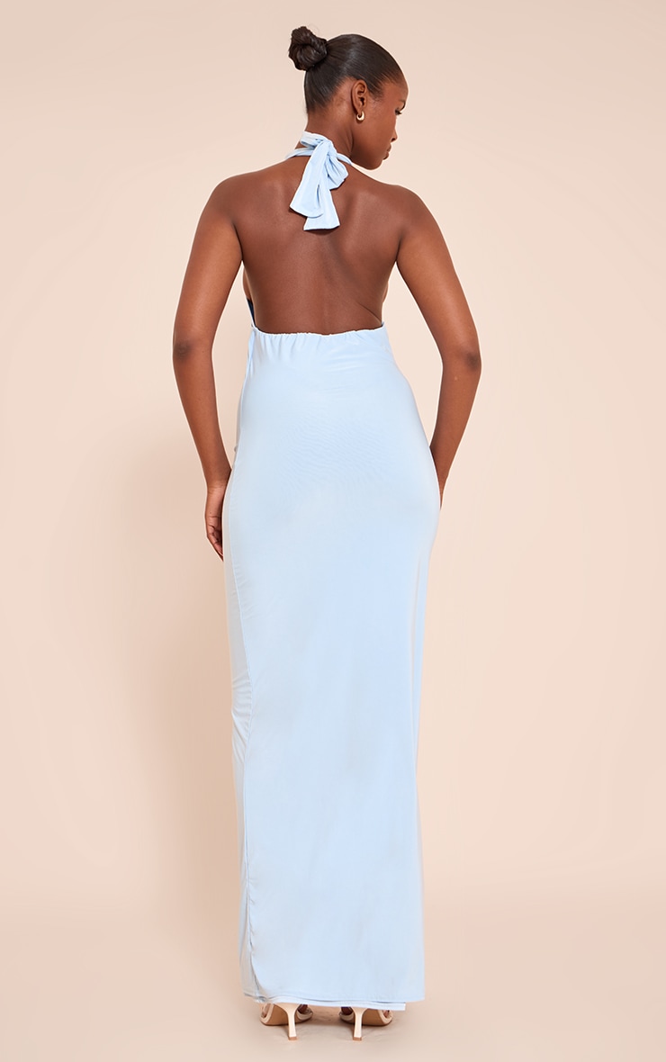 Robe longue doublée moulante bleue à dos nu image 2