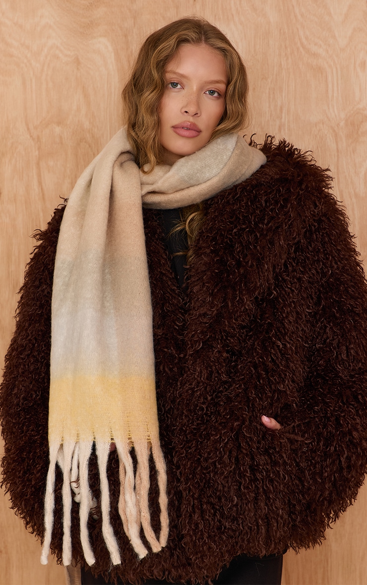 Mustard Plaid Tassel Detail Blanket Scarf