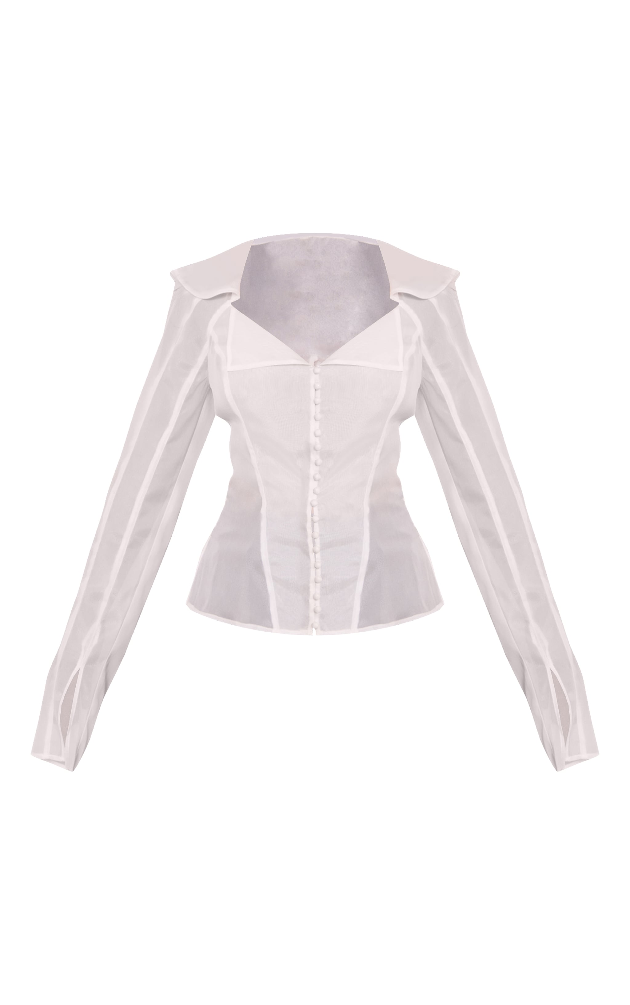 Petite White Button Detail Sheer Long Sleeve Top image 5