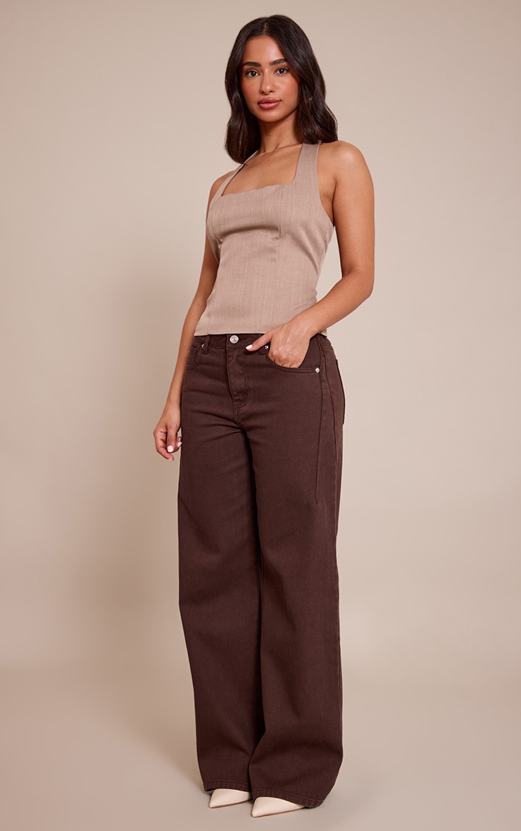 Petite Taupe Halterneck Tailored Top image 3