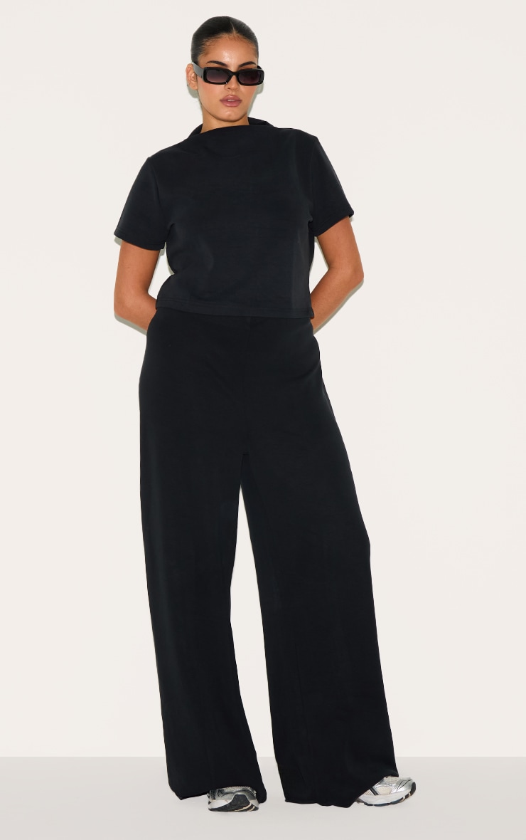 Plus Black Cap Sleeve Modal Crop Top image 3