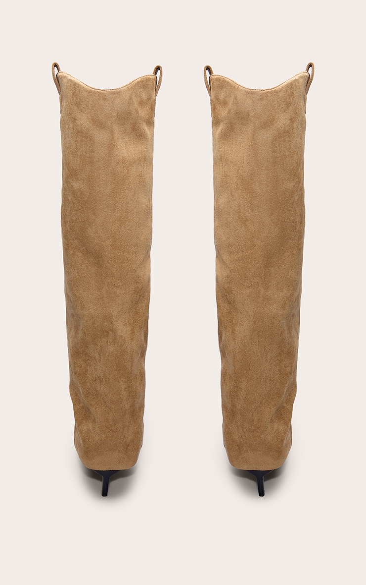 Sand Suede Heeled Fold Over Knee High Boot image 4