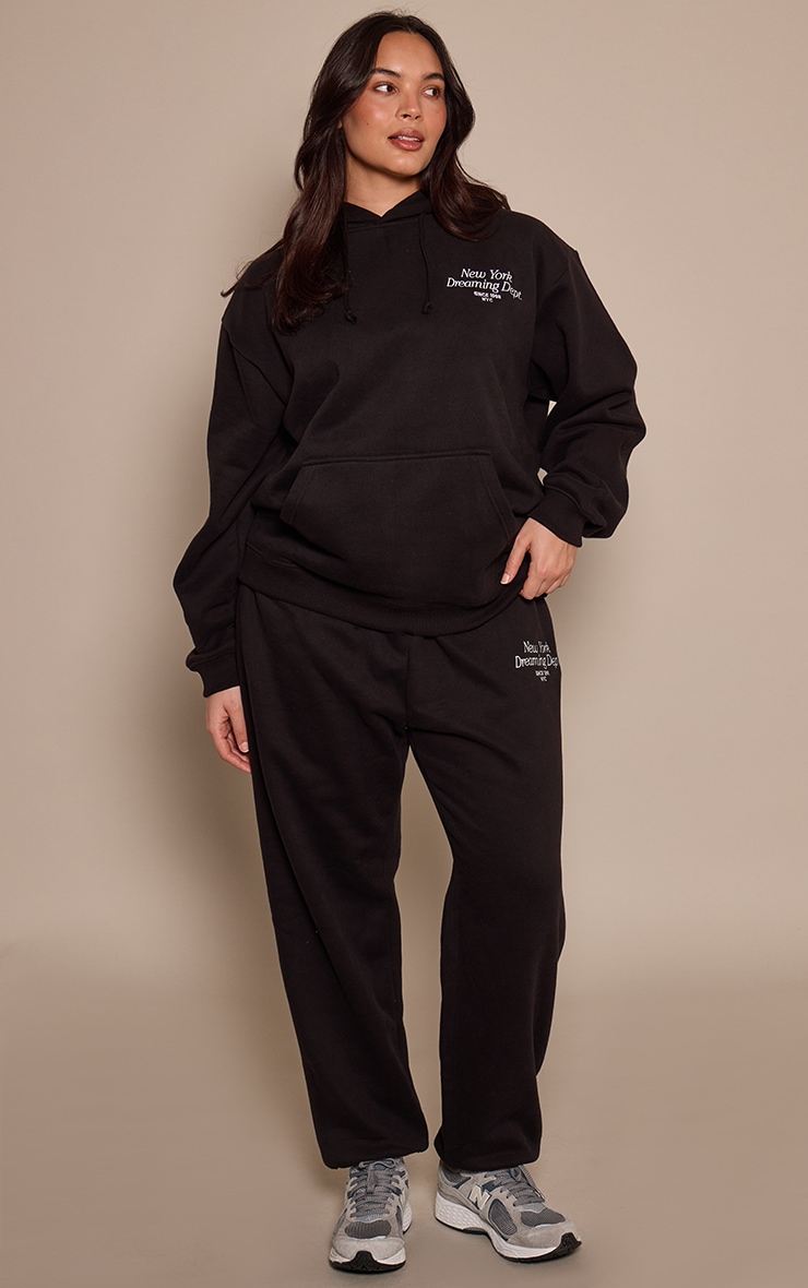 Plus Black Embiriodery New York Wide Leg Jogger