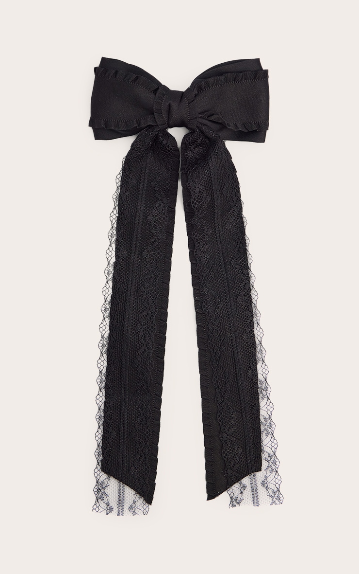 Black Lace Detail Bow Hair Clip image 2