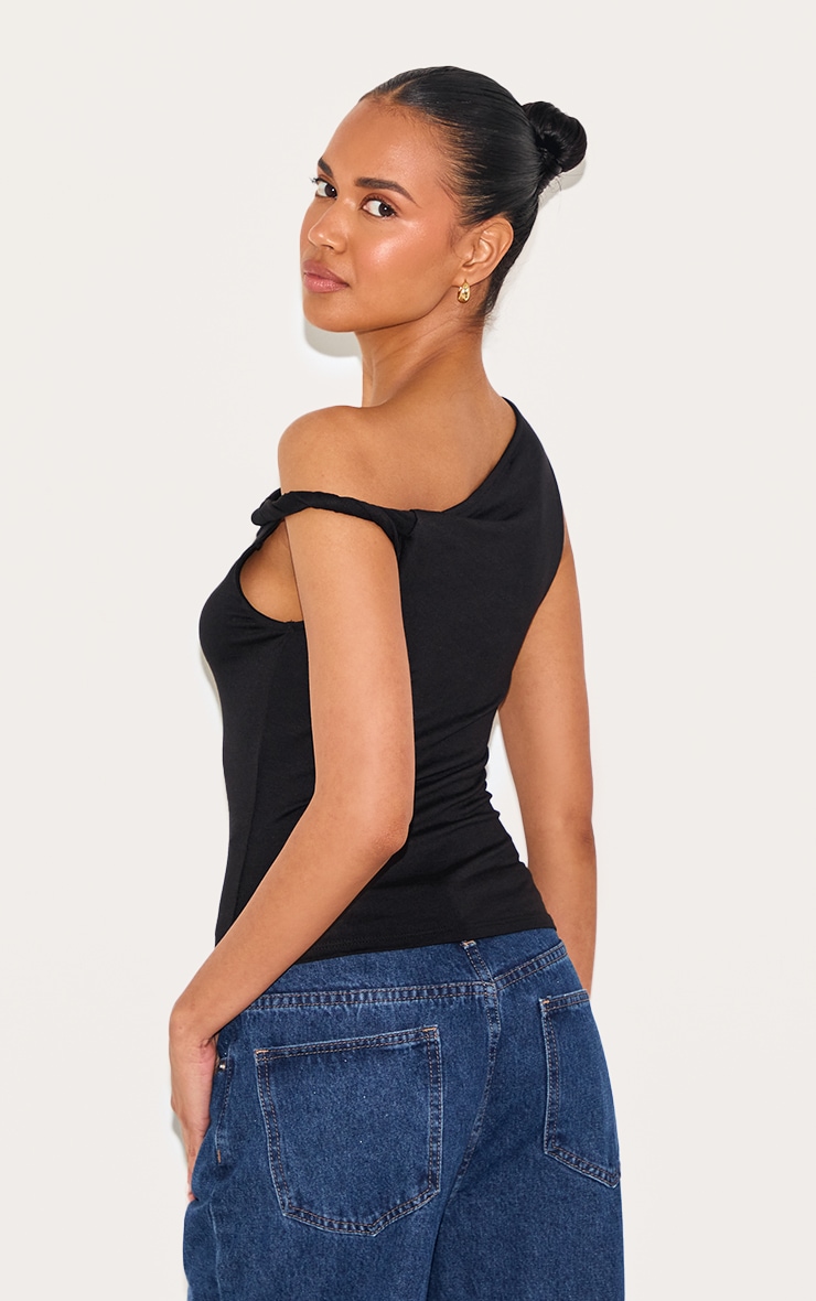 Black Soft Cotton Twist Detail Long Vest Top image 2