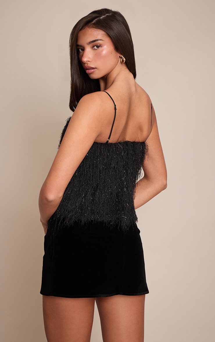 Black Metallic Fringe Cami Top  image 2