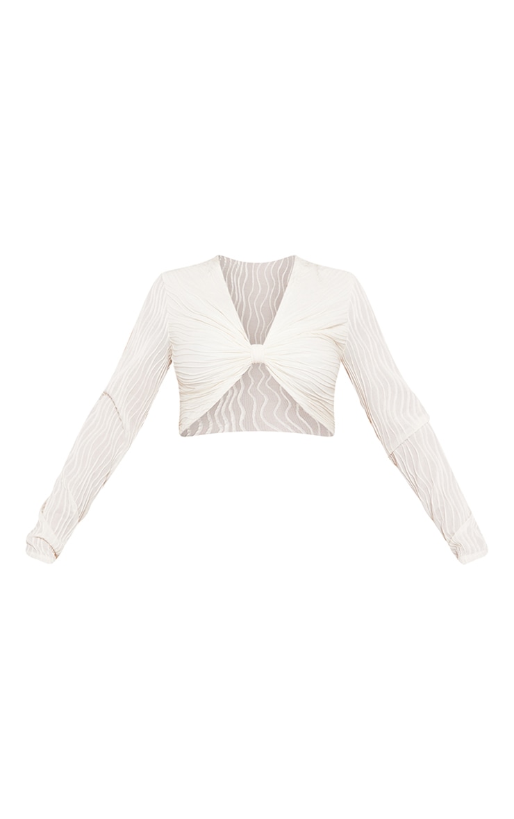 White Textured Twist Front Long Sleeve Top image 5
