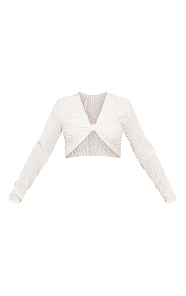 White Textured Twist Front Long Sleeve Top image 5