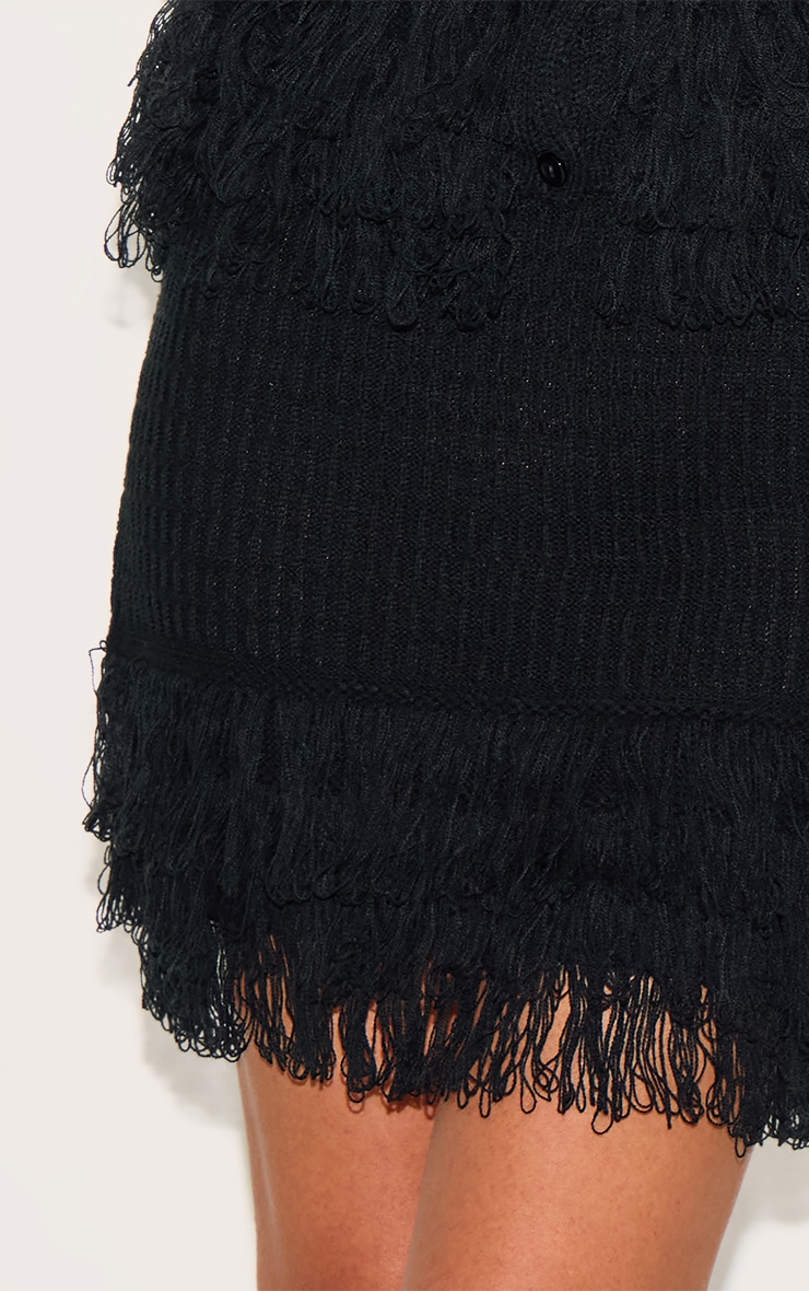 Petite Black Rib Fringe Hem Knit Skirt image 5