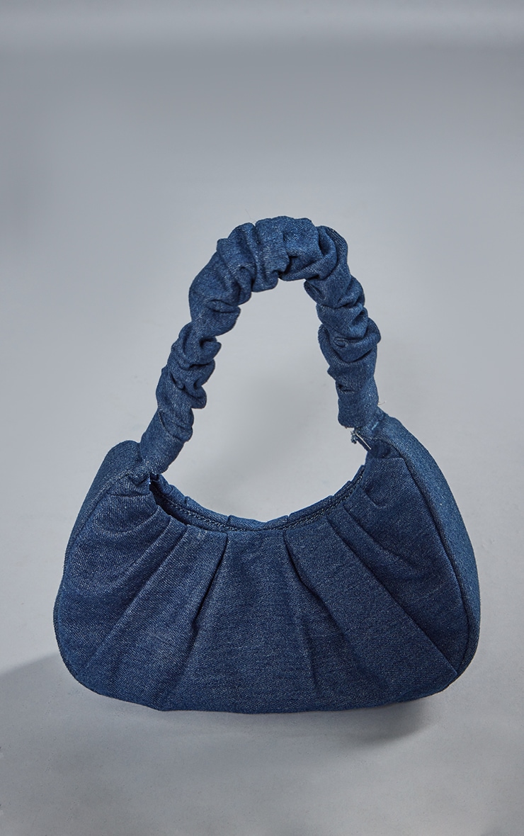 Blue Denim Extreme Ruched Handle Shoulder Bag image 1