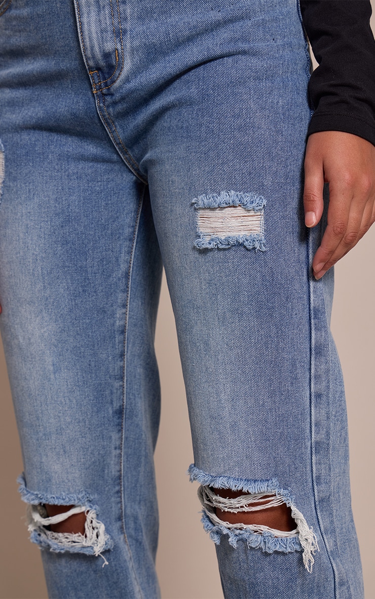 Tall Light Wash Extra Long Ripped High Waist Straight Leg Jeans image 4
