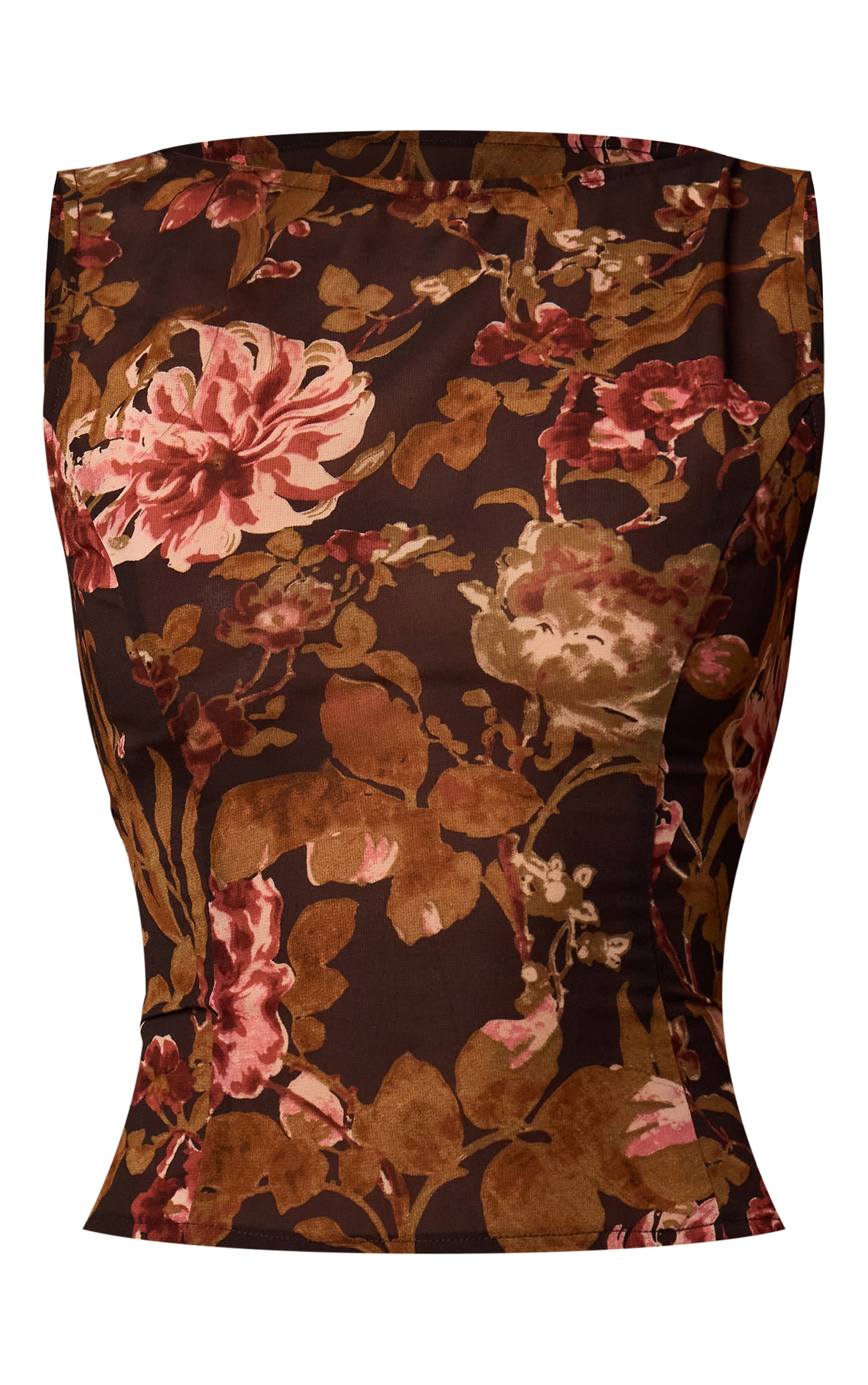 Black Floral Printed Chiffon Boatneck Crop Top image 5