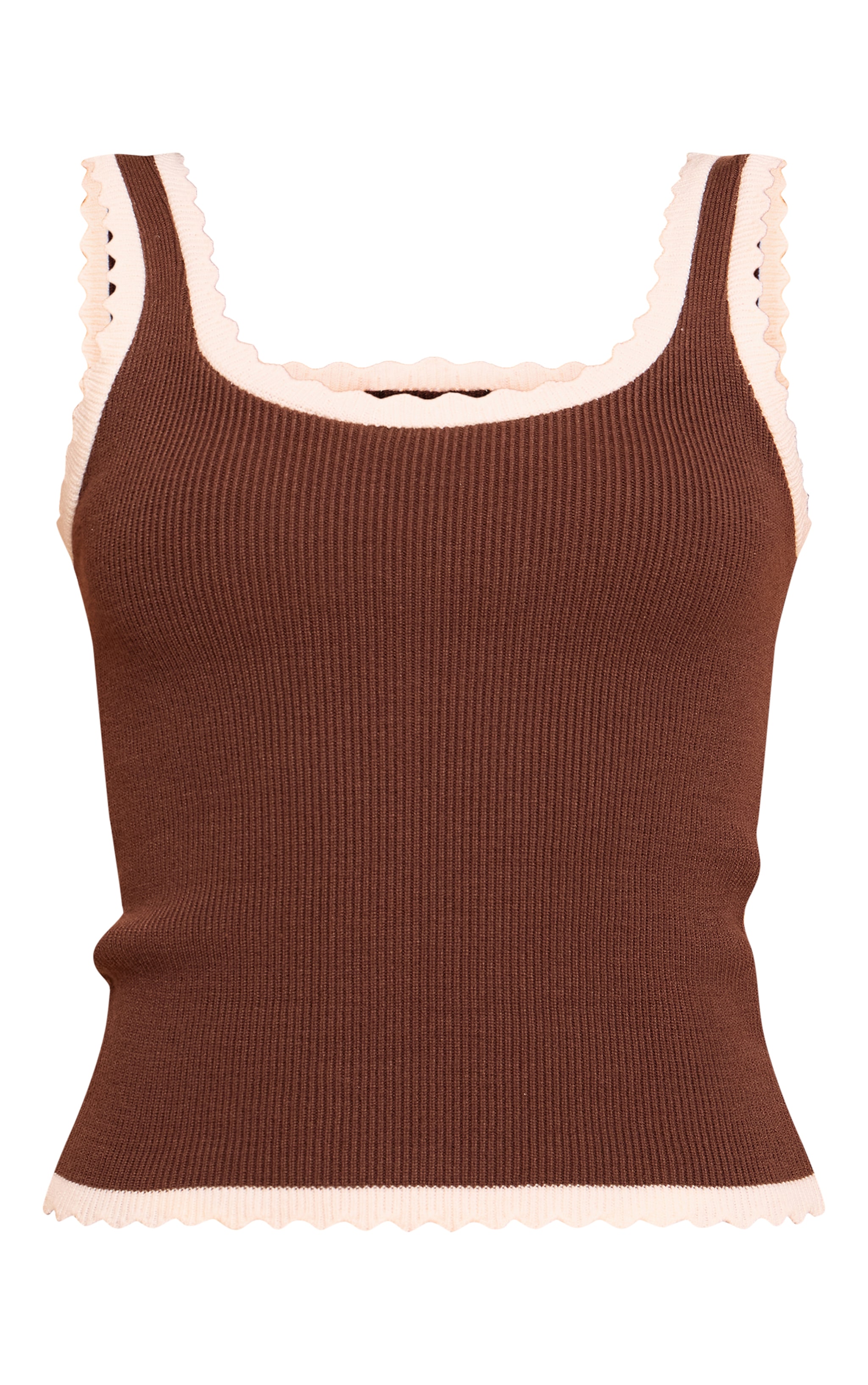 Débardeur en maille tricot chocolat à col rond et bordures festonnées image 5