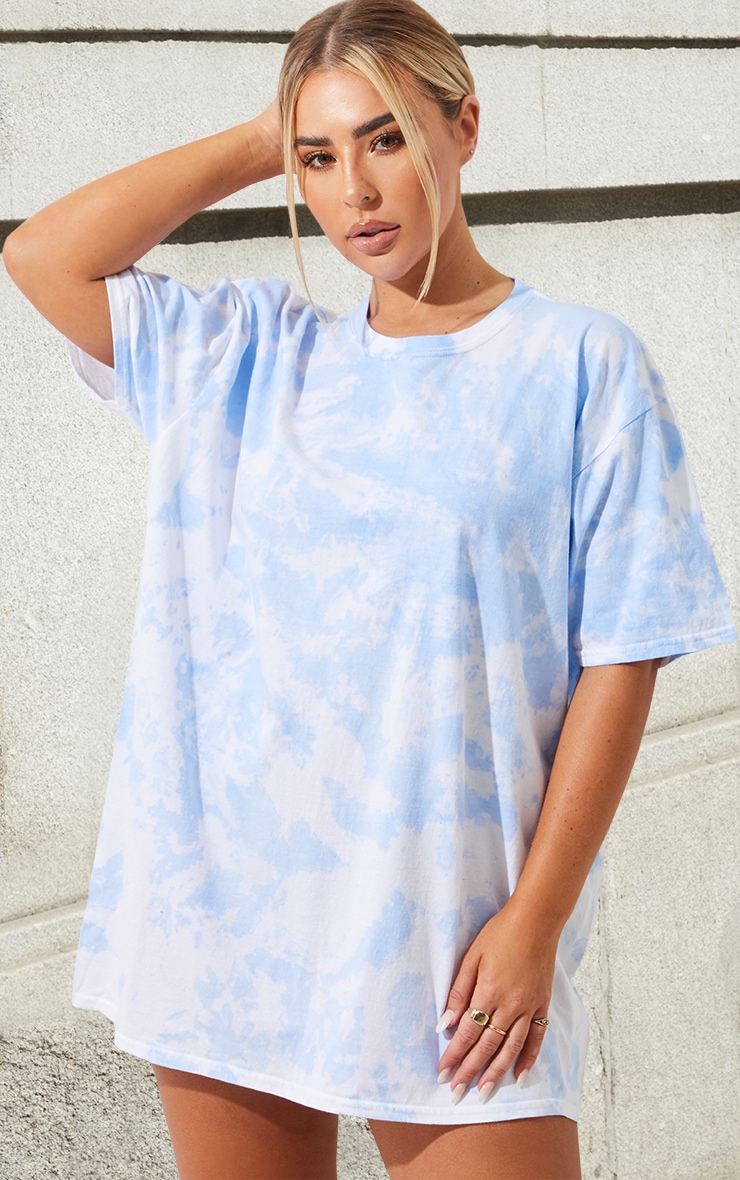 Petite Light Blue Tie Dye Washed T Shirt image 1