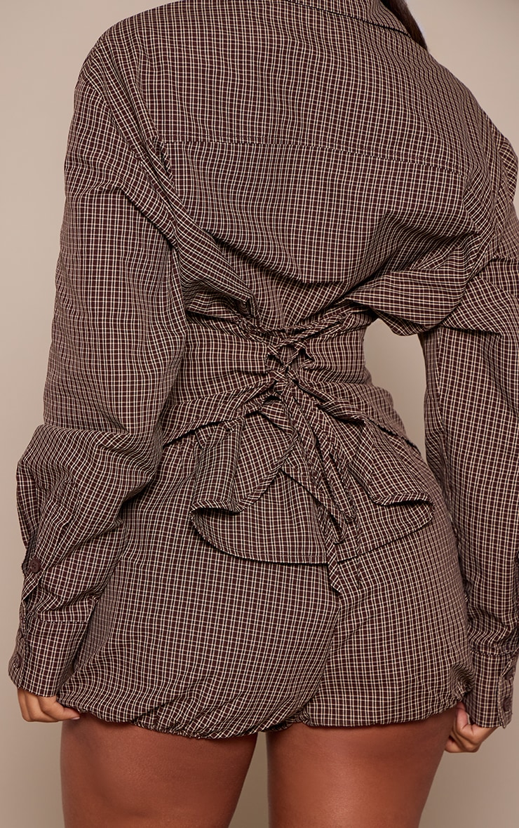 Petite Chocolate Check Tie Back Cinched Shirt  image 4