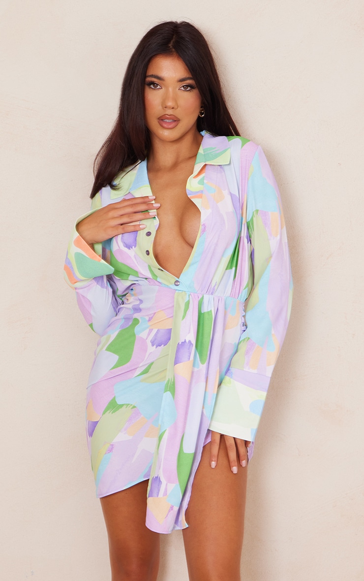 Robe chemise multicolore imprimé abstrait à boutons image 5