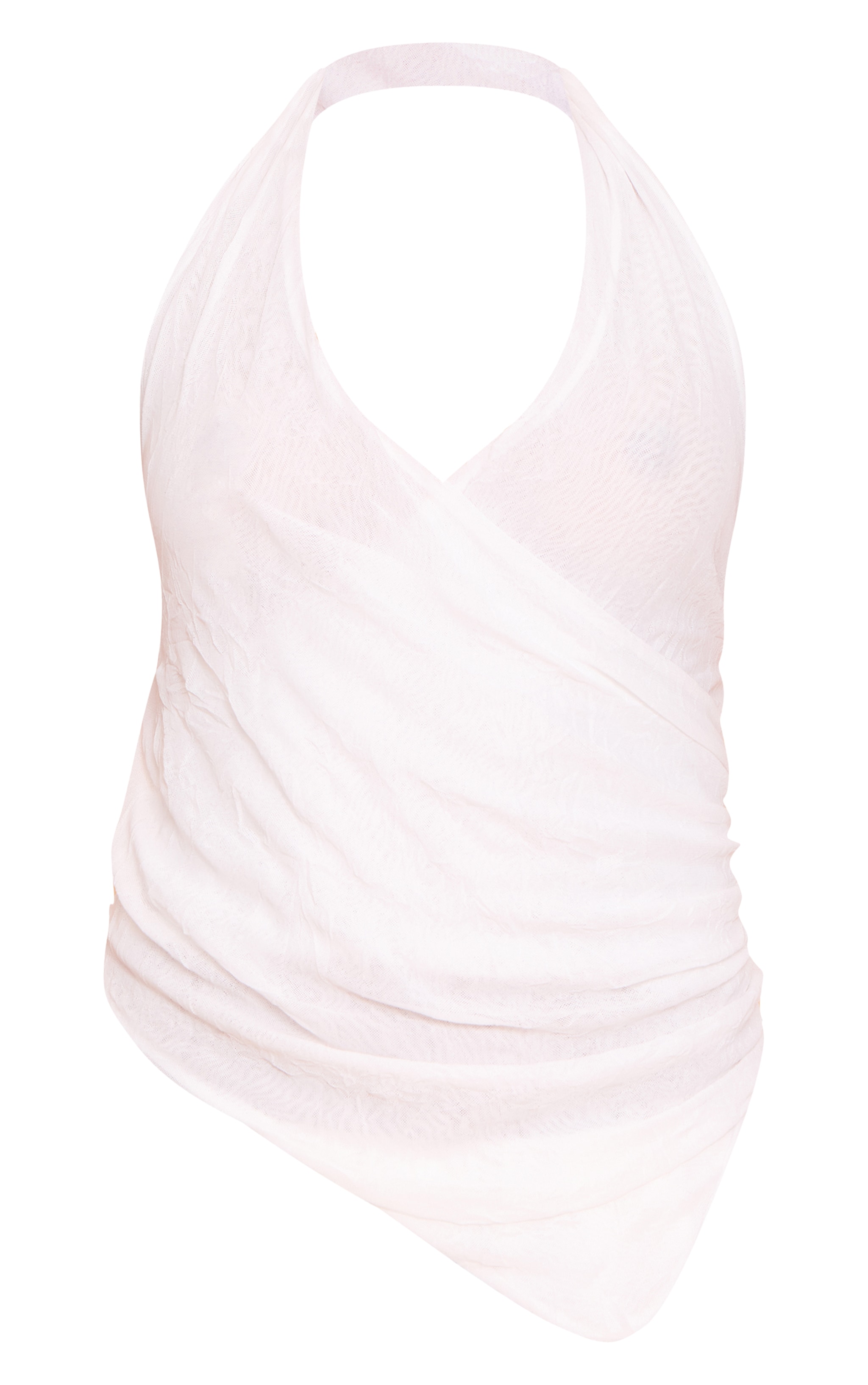 Tall White Double Layer Crinkle Mesh Halter Neck Drapey Long Top image 5