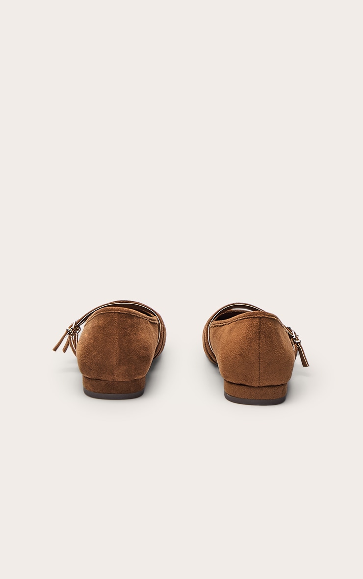 Tan Faux Suede Buckle Strap Square Toe Ballet Flats image 4
