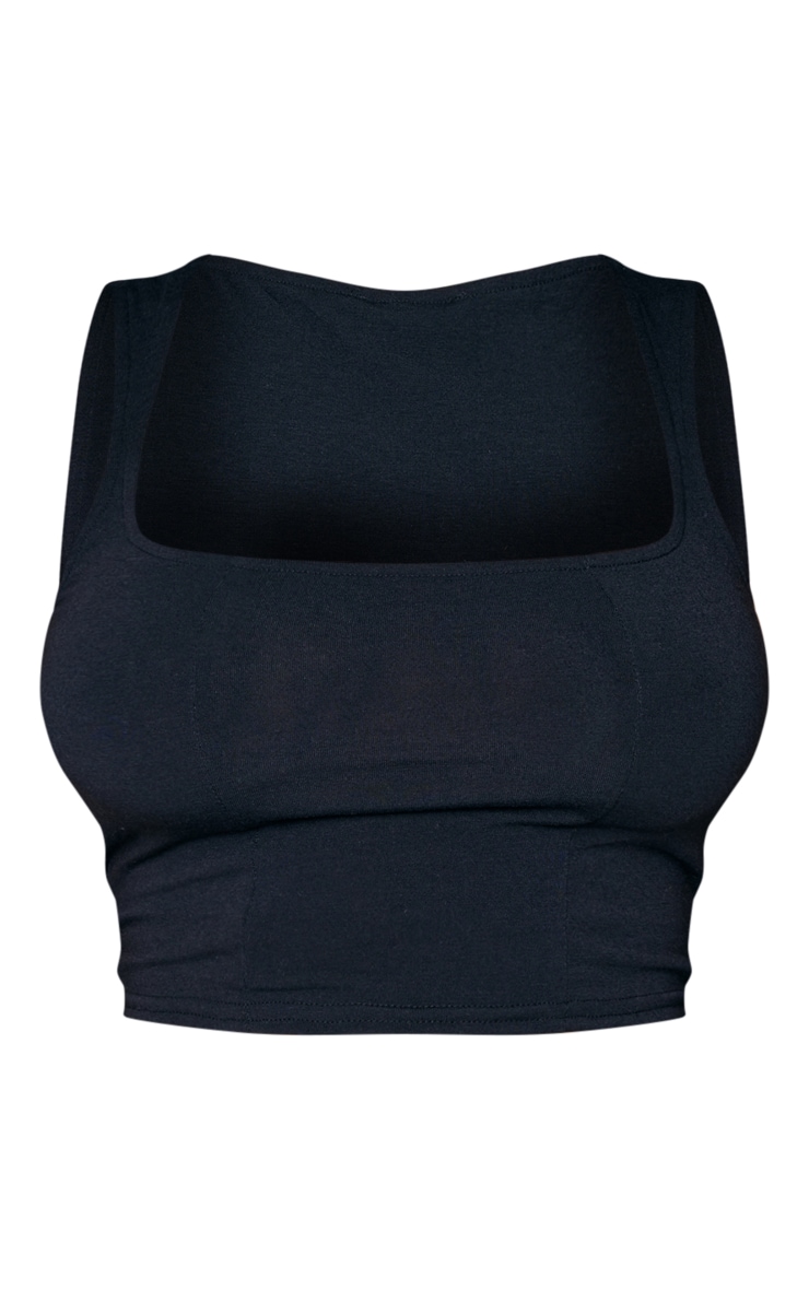Black Soft Jersey Seam Detail Sleeveless Crop Top image 5