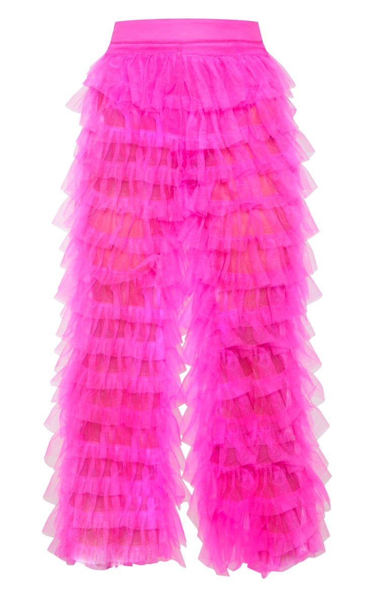 Bright Pink Ruffle Wide Leg Trousers | PrettyLittleThing USA